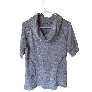 Athleta Cowl Neck Short Sleeve Hoodie Heather Gray Pocket Top‎ Size M